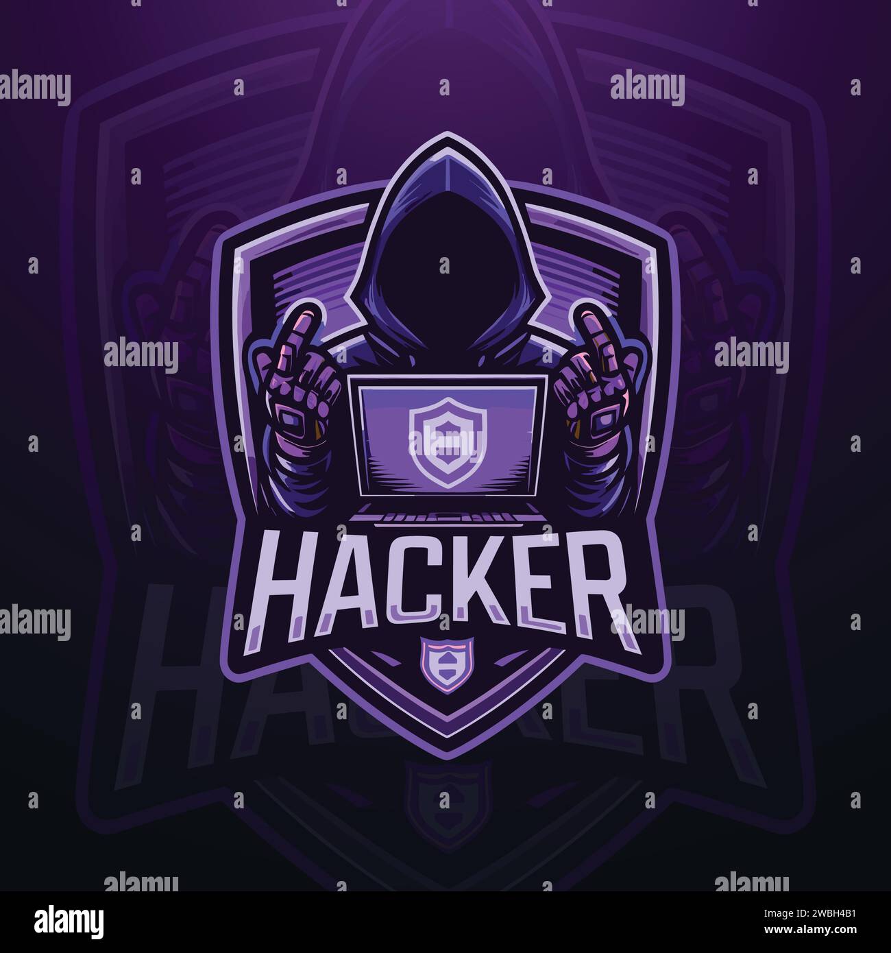 Logo de mascotte de jeu de hacker E-sports Illustration de Vecteur