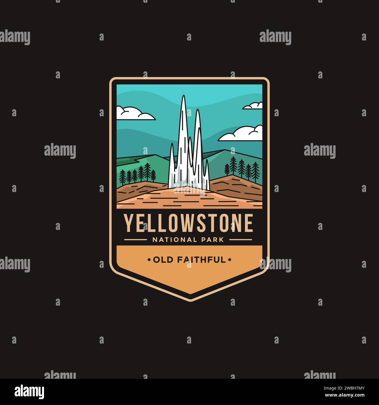 Logo patch emblème illustration du parc national Old Faithful Yellowstone Illustration de Vecteur