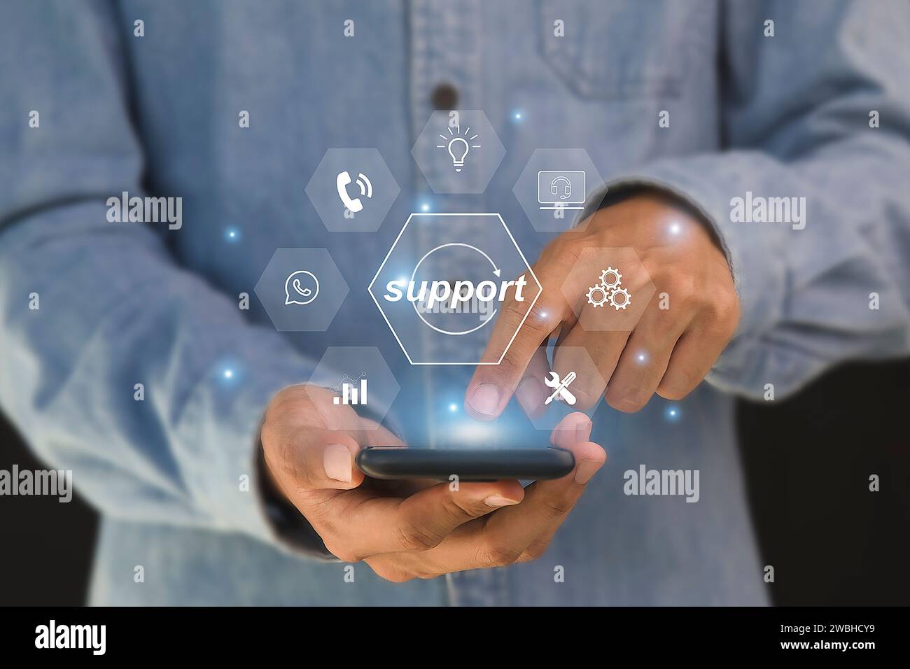 service 24-7h/24, contact mondial, assistance client, service client 24/7j/7 et consultation. Banque D'Images