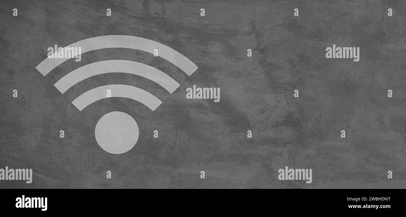 Icône WiFi sur le vieux fond de mur de ciment Banque D'Images