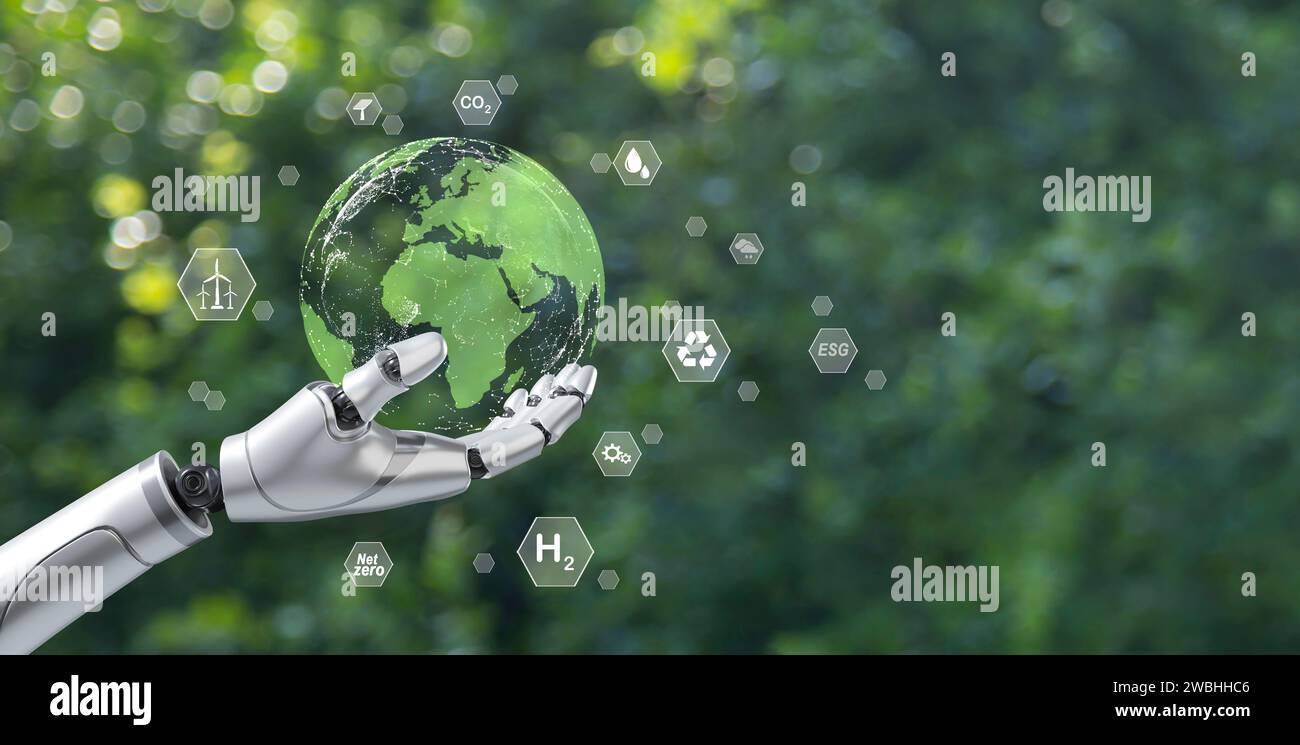 ESG, Environmental, social and Governance Sustainable Industry of Business concept de réduction du réchauffement climatique sur fond vert Banque D'Images
