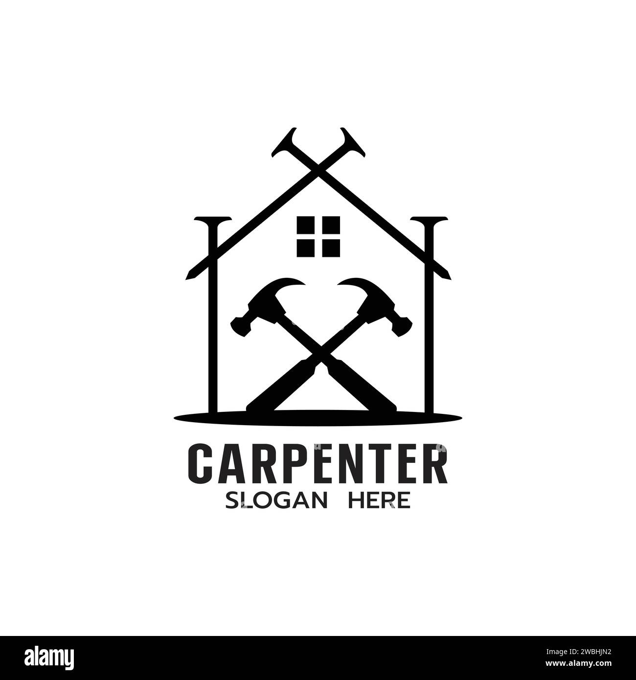 Modèle de logo de menuisier avec House, Saw, Hammer Construction Building Carpentry logo concept