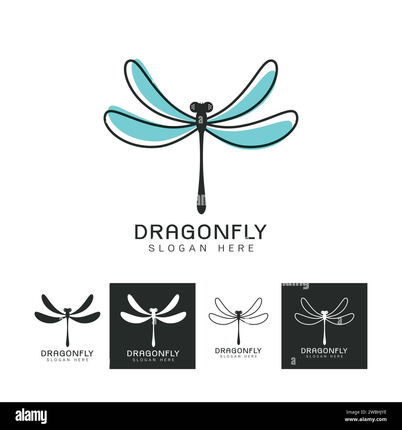 Ensemble de belle icône de logo libellule, image stylisée de modèle de logo Dragonfly, tatouage Dragonfly, dessin au trait Dragonfly sur fond blanc Vector illustrat Illustration de Vecteur