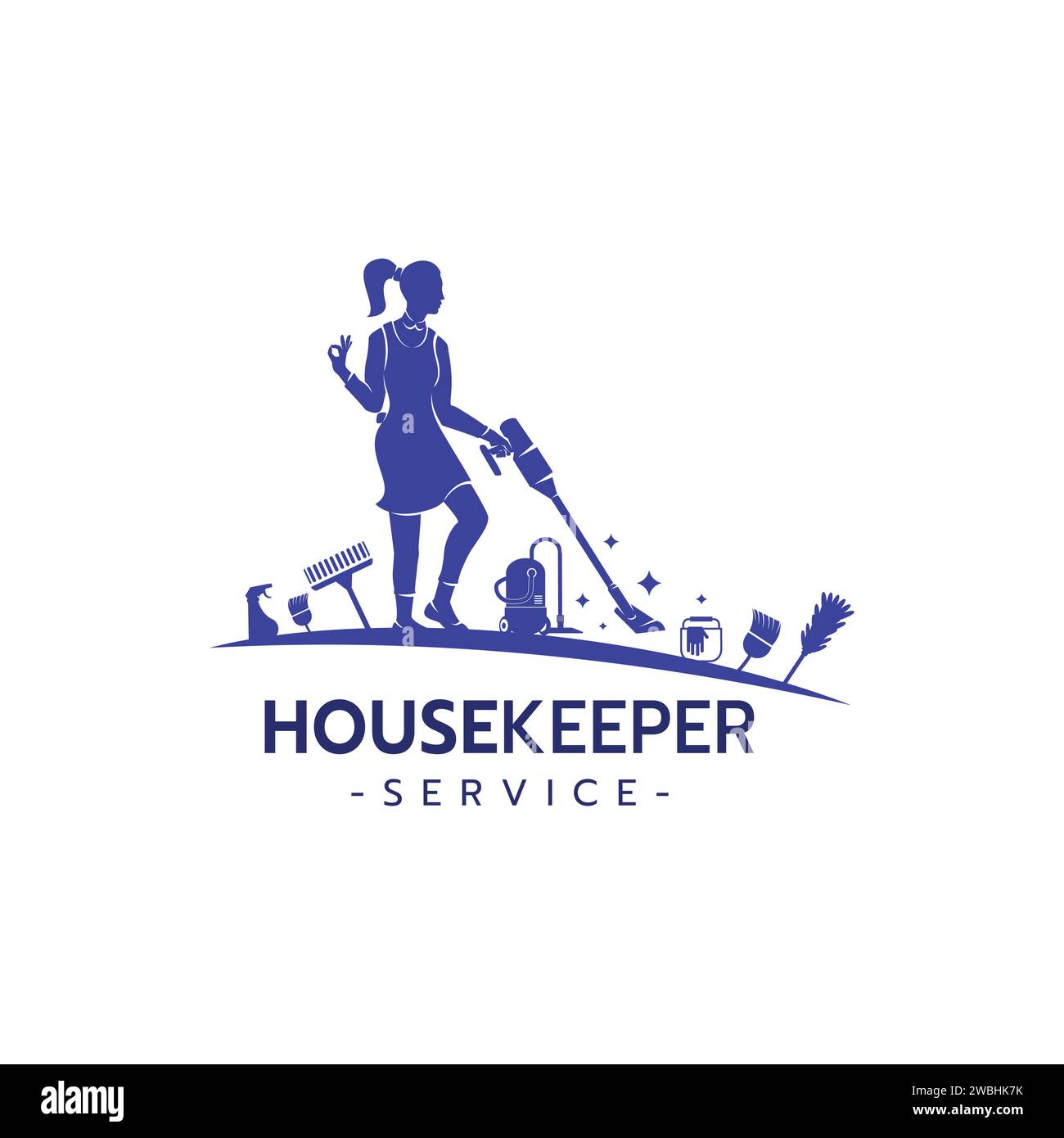 Joli dessin animé Housekeeper Maid logo Sign, nettoyage de maison et Maid Service Woman Mascot logo sur fond blanc illustration vectorielle Illustration de Vecteur