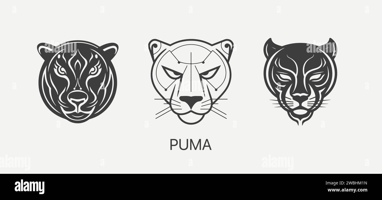 Modèle moderne de logo Puma abstrait ou Jaguar Head Vector. Logotype de chat sauvage de dessin au trait. Illustration de Vecteur