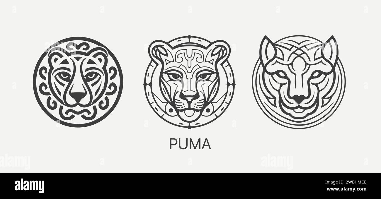 Modèle moderne de logo Puma abstrait ou Jaguar Head Vector. Logotype de chat sauvage de dessin au trait. Illustration de Vecteur
