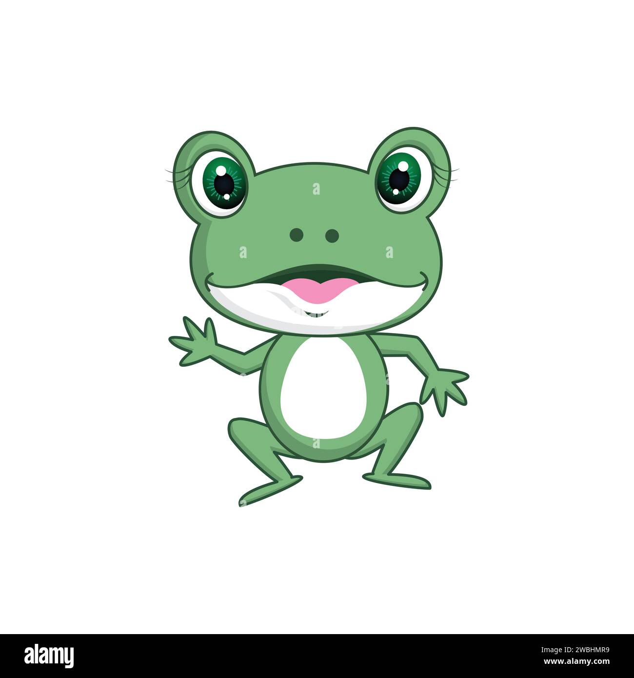 Mignon grenouille dans le style de bande dessinée isolé, mignon Frog mascotte sur fond blanc illustration vectorielle Illustration de Vecteur