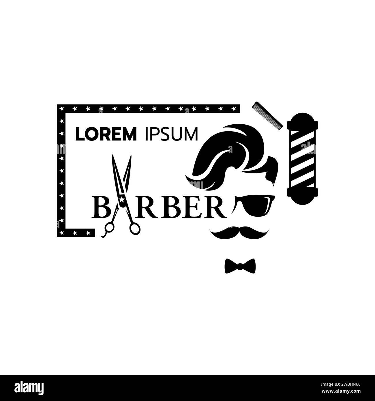 Stylisé du modèle de logo de salon de coiffure sur fond blanc illustration vectorielle. Collection d'éléments de design pour emblèmes, logo, étiquettes. salon de coiffure silh Illustration de Vecteur