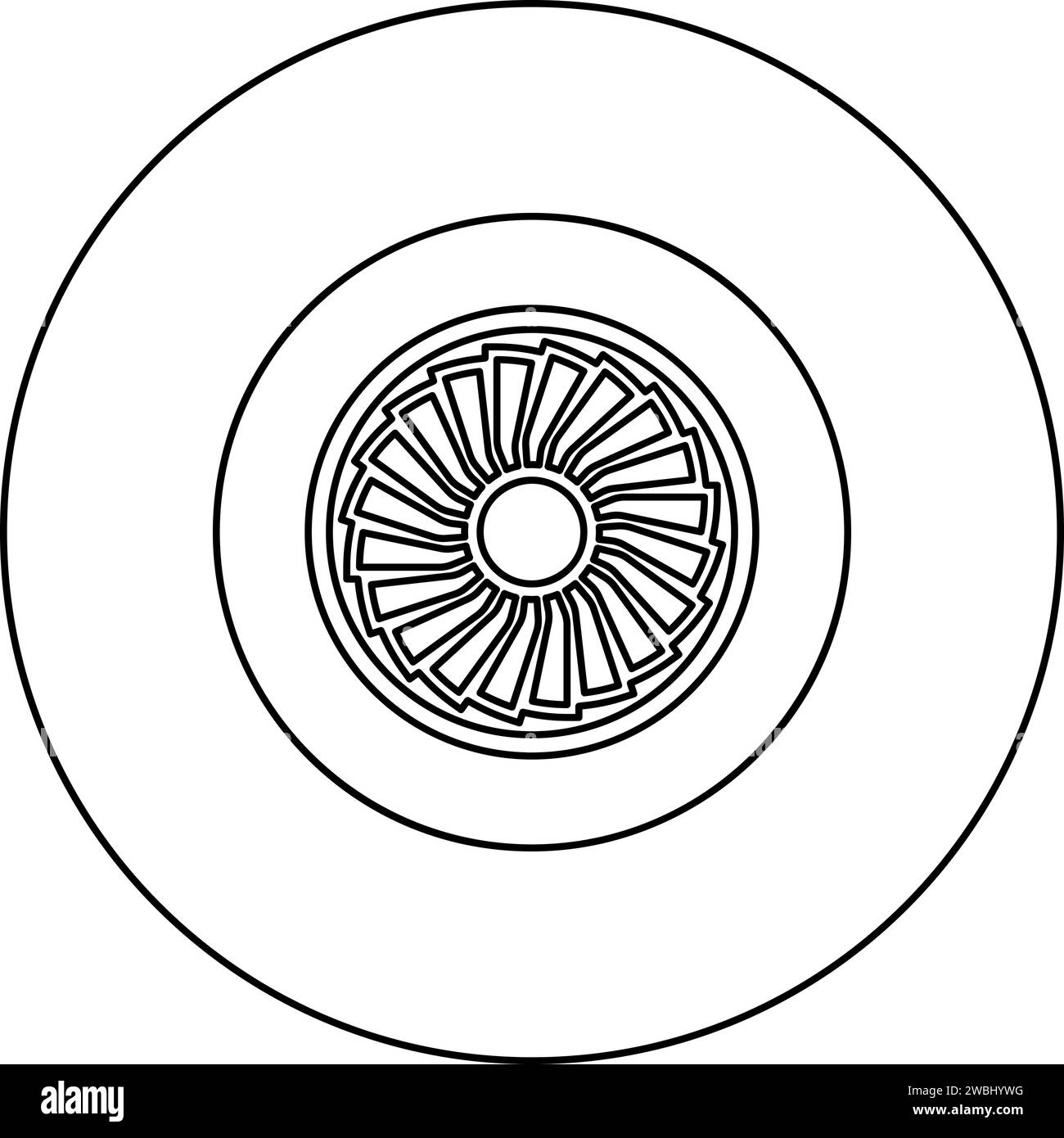 Avion à turbine Turbomachine Turbomachine avion moteur avion icône de plan de ventilateur dans un cercle rond couleur noire illustration vectorielle image ligne de contour Illustration de Vecteur