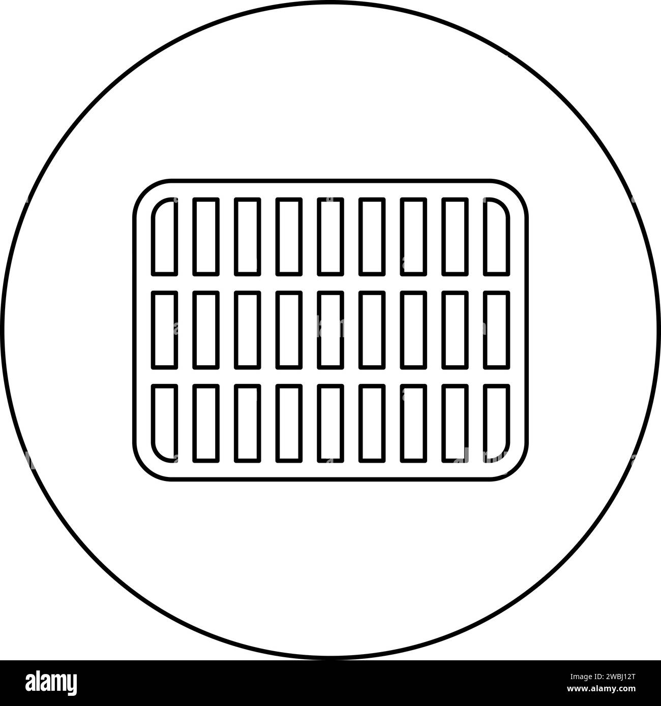 Grille de grille treillis treillis treillis treillis grillage grill grill grill surface de cuisson rectangle forme icône de rondeur dans le cercle rond illustration vectorielle de couleur noire Illustration de Vecteur