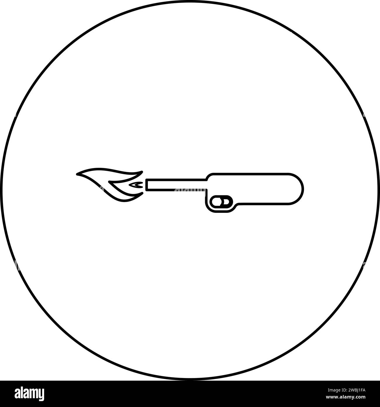 Chalumeau de cuisine allume-gaz avec flamme icône d'équipement industriel dans le cercle rond couleur noire illustration vectorielle image contour ligne mince Illustration de Vecteur