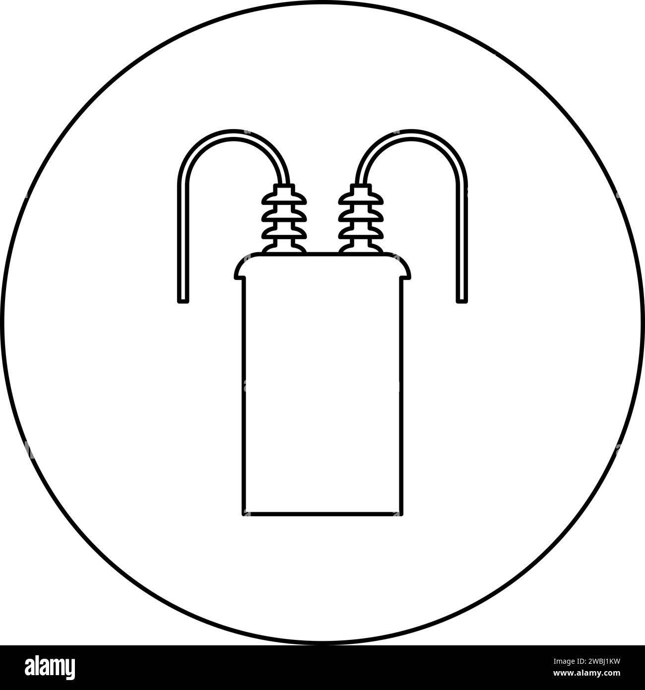 Icône de puissance d'énergie de sous-station haute tension de transformateur électrique dans le cercle rond couleur noire illustration vectorielle image contour contour ligne mince style Illustration de Vecteur