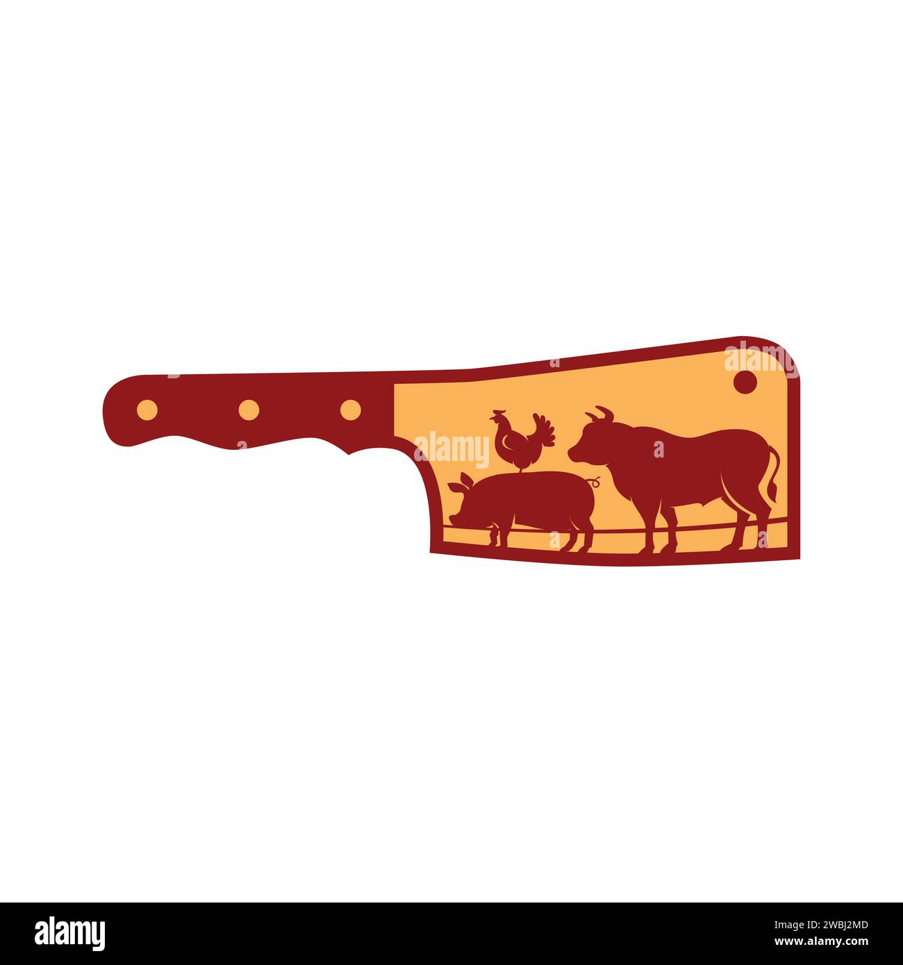 Couteau à viande avec un symbole de poulet de porc de vache . Butcher shop logo design vecteur Butchery Deli Beef Meat Shop Market Vintage Hipster Retro logo Design T Illustration de Vecteur