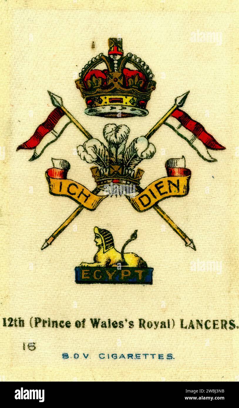 12e Lancers - Illustration en soie de carte de cigarette vintage Banque D'Images