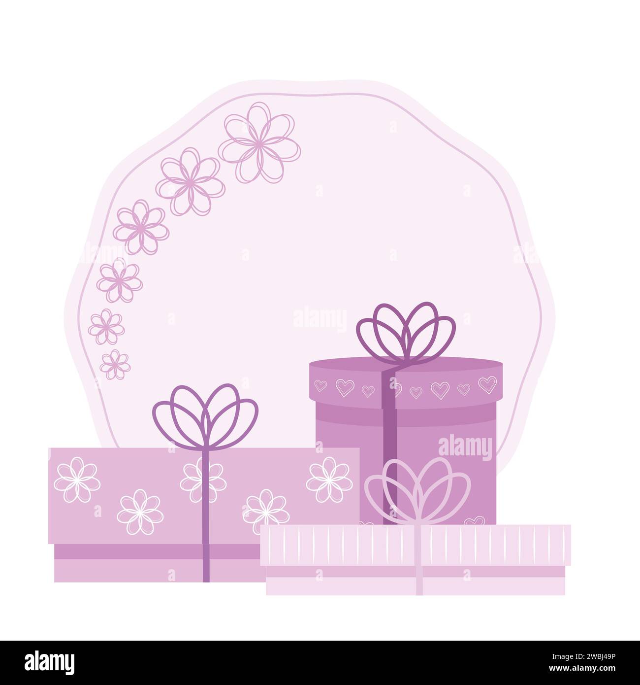 Boîtes cadeaux roses avec une assiette rose comme illustration vectorielle backgroung Banque D'Images