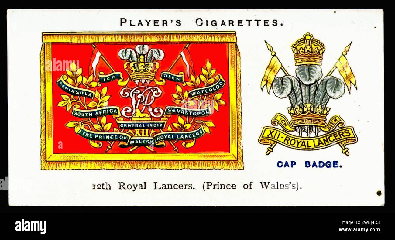 Prince of Wales's 12th Royal Lancers - Illustration de carte de cigarette vintage Banque D'Images