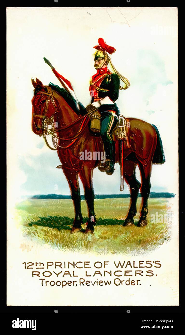12th Prince of Wales's Royal Lancers - Illustration de carte de cigarette vintage Banque D'Images