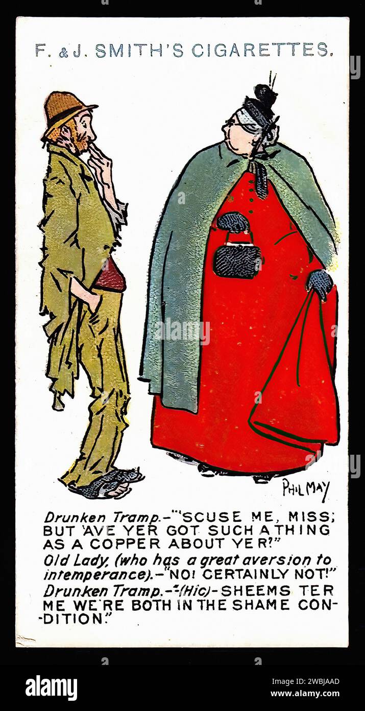 Phil May Sketches - Illustration de carte de cigarette vintage Banque D'Images