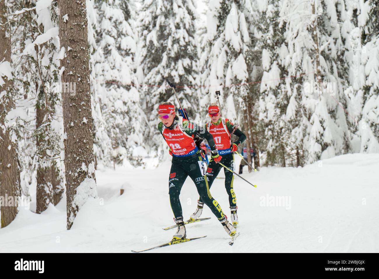 Franziska Preuss (28) Maren Hammerschmidt (17) Aktion Biathlon Welt Cup 12,5 KM Massenstart der Frauen in Antholz, Italien Am 21.01.2018 Banque D'Images