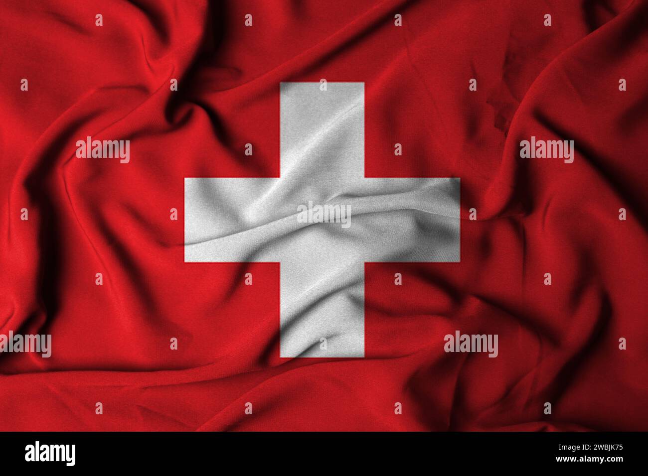 Focalisation sélective du drapeau suisse, avec texture de tissu ondulant. illustration 3d. Banque D'Images