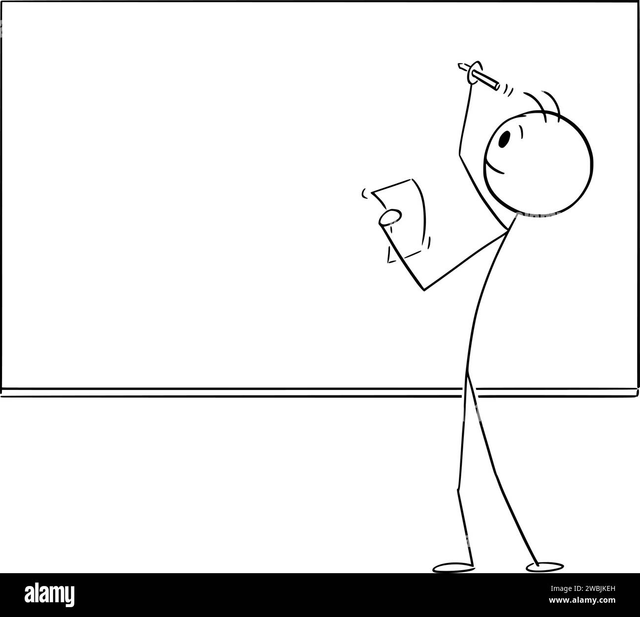 Enseignant ou étudiant écrivant sur tableau blanc ou Blackboard, Vector Cartoon Stick Illustration de figure Illustration de Vecteur