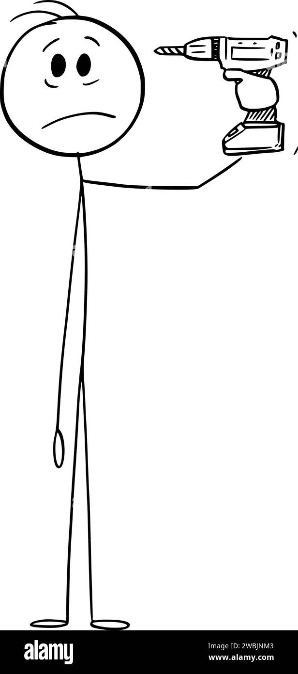 Perçage d'un trou dans la tête, Vector Cartoon Stick Figure Illustration Illustration de Vecteur