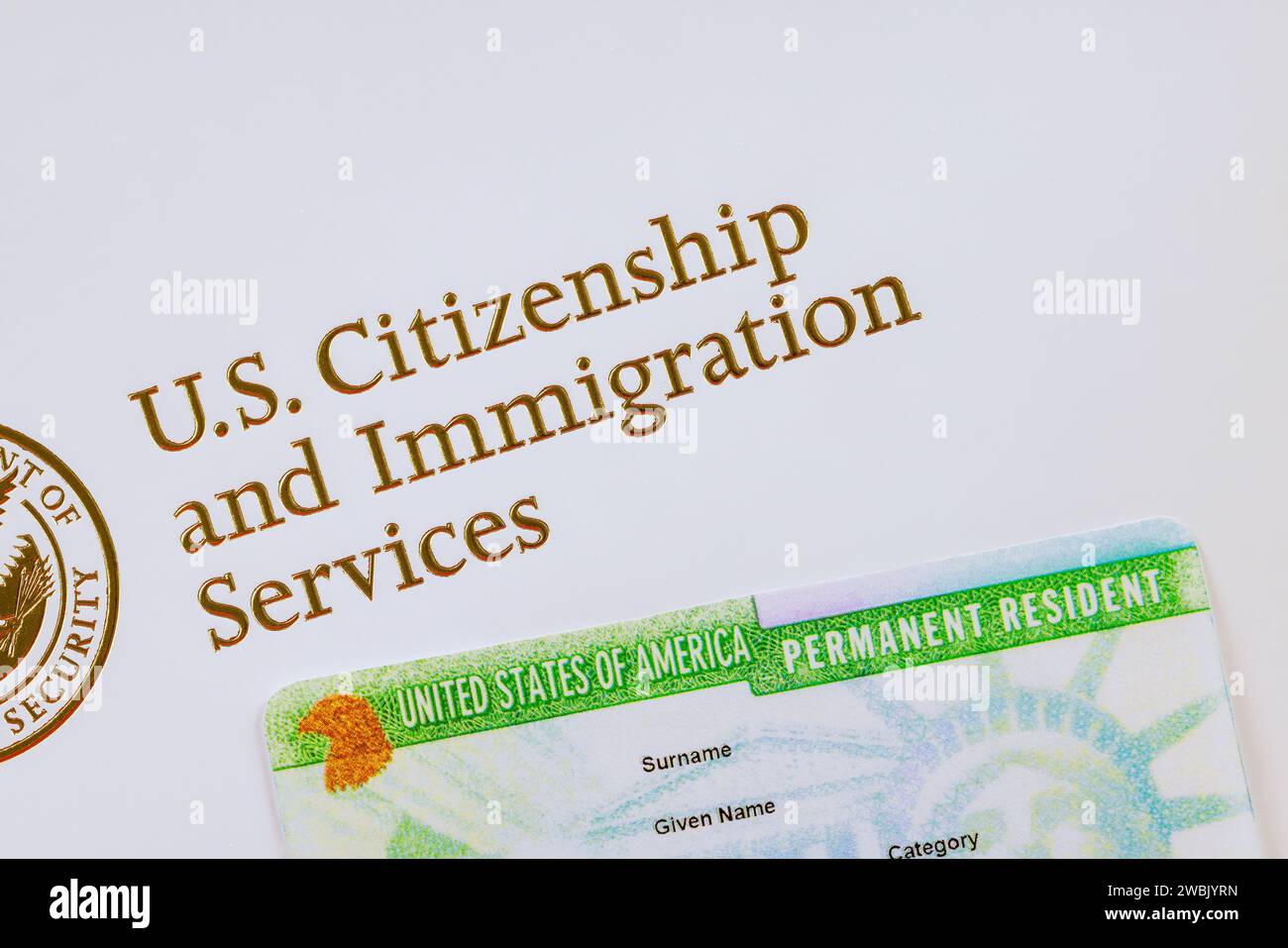 Le résident permanent est American immigrant documents Department of Homeland Security United States Citizenship and Immigration Services Banque D'Images