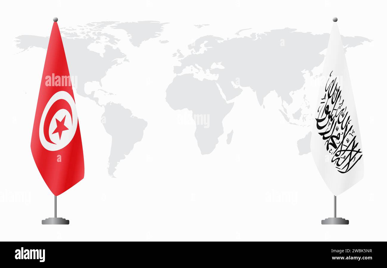 La Tunisie et l'Afghanistan drapeaux pour la réunion officielle sur fond de carte du monde. Illustration de Vecteur
