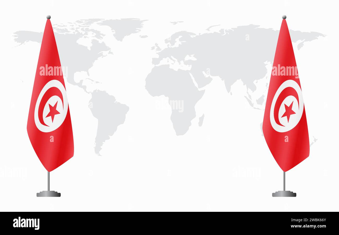 Tunisie et Tunisie drapeaux pour réunion officielle sur fond de carte du monde. Illustration de Vecteur