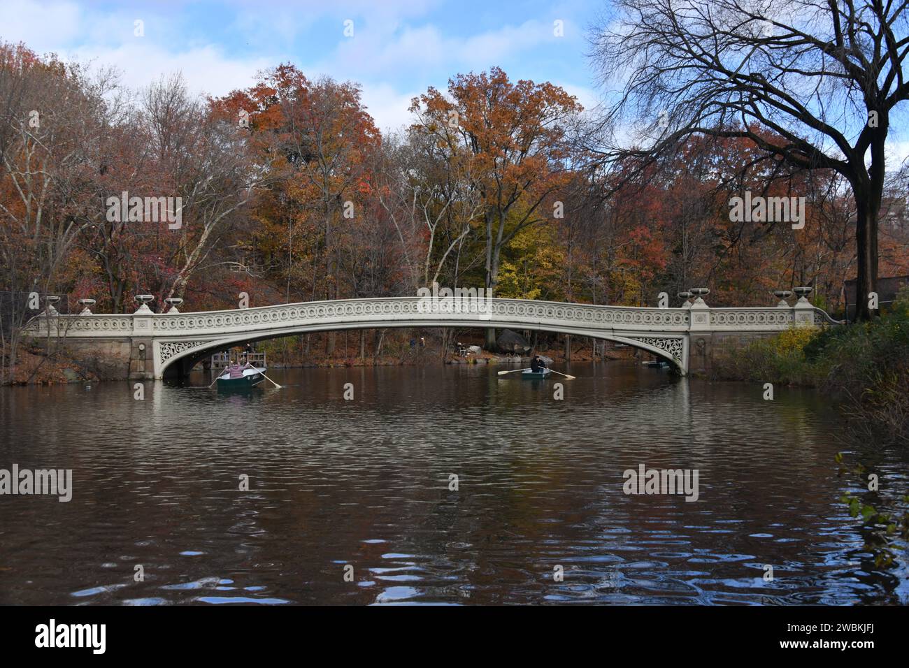 Le pont de l'arc en fonte au-dessus du lac dans Central Park Manhattan New York City, États-Unis Banque D'Images