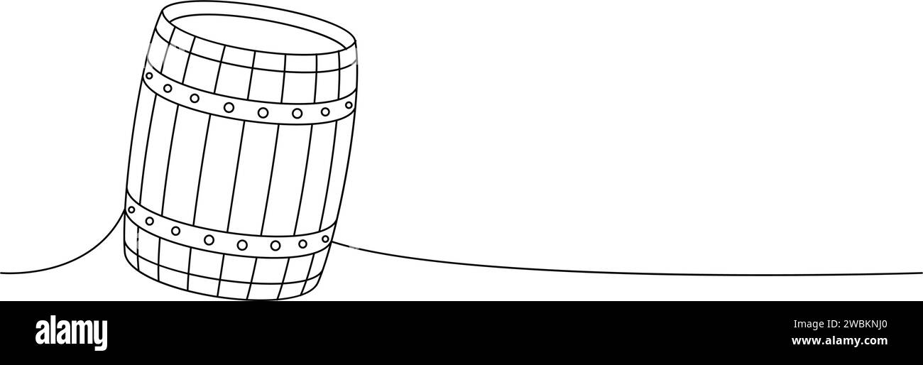 Vieux fût dessin continu d'une ligne. Illustration continue d'une ligne de baril en bois. Illustration linéaire vectorielle. Illustration de Vecteur