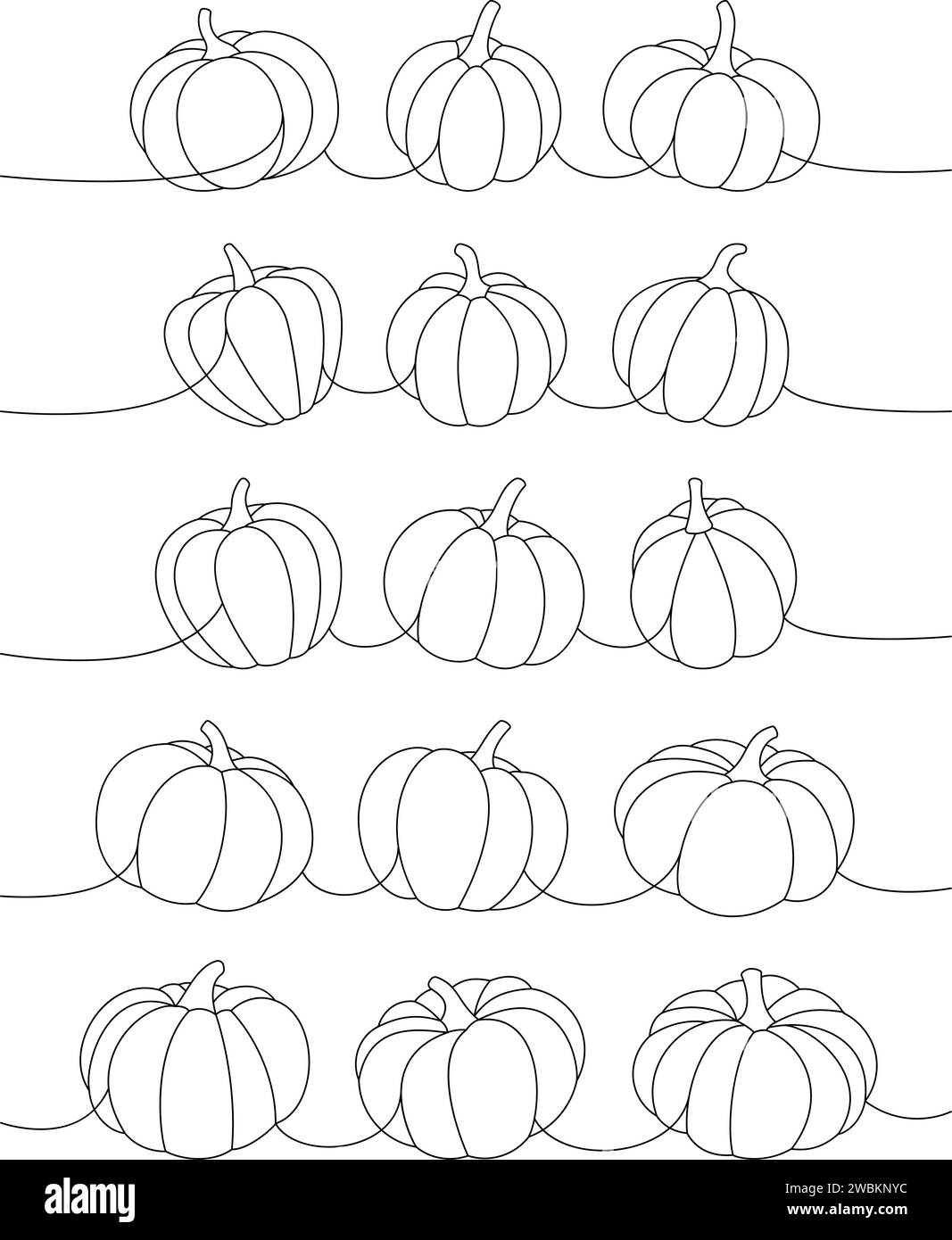 Citrouilles d'automne. Citrouilles dessin continu d'une ligne. Illustration continue d'une ligne de légumes d'halloween d'automne. Illustration minimaliste vectorielle. Illustration de Vecteur