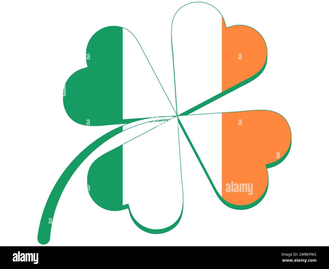 Contour Shamrock avec les couleurs du drapeau de l'Irlande à l'intérieur isolé sur un fond blanc. Saint Patrick ou symbole de l'Irlande. Logo de conception plate Illustration de Vecteur