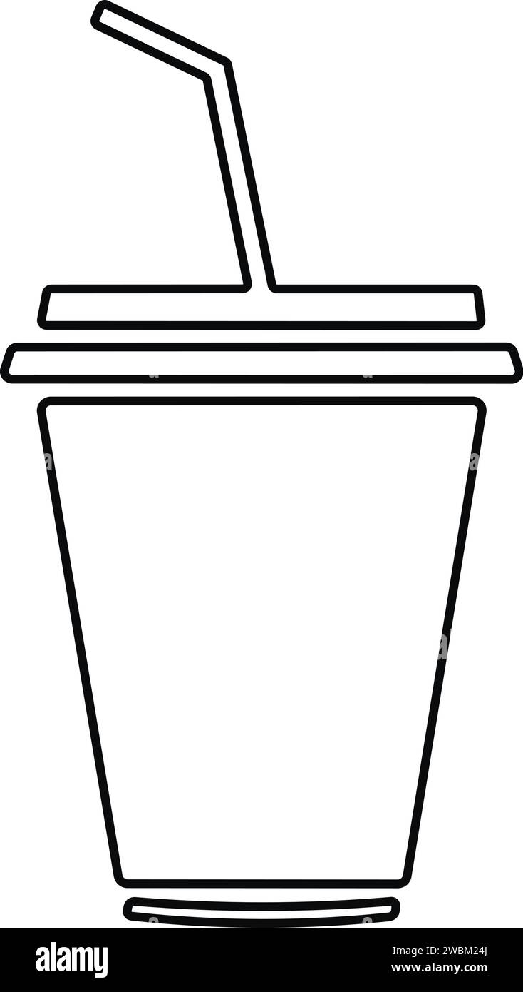 Tasse de café ou de thé jetable en plastique ou verre avec vecteur d'icône de paille. verre de boisson froide dans le style de la ligne. Illustration de Vecteur