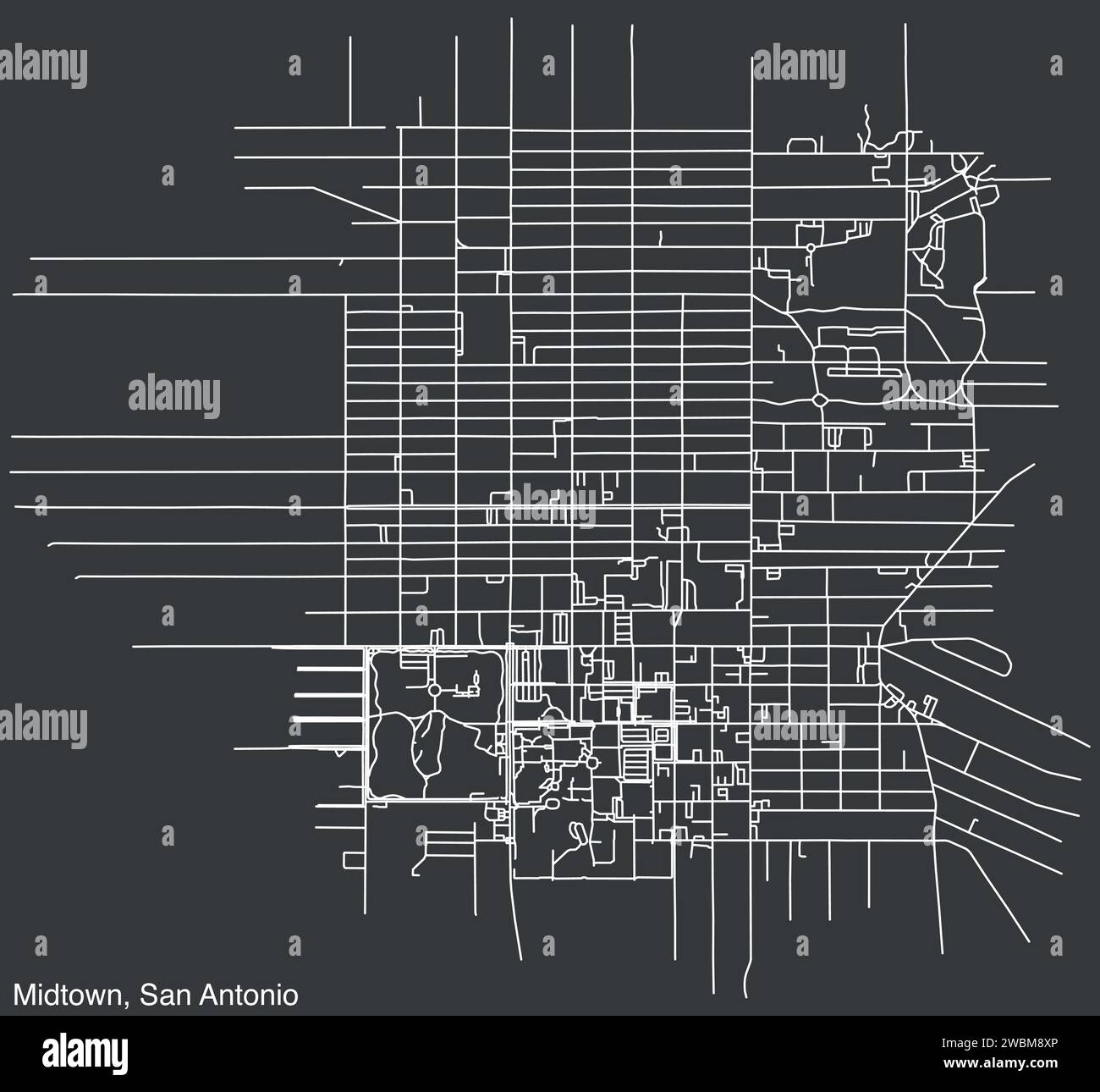 Carte des routes de rue du quartier MIDTOWN, SAN ANTONIO Illustration de Vecteur