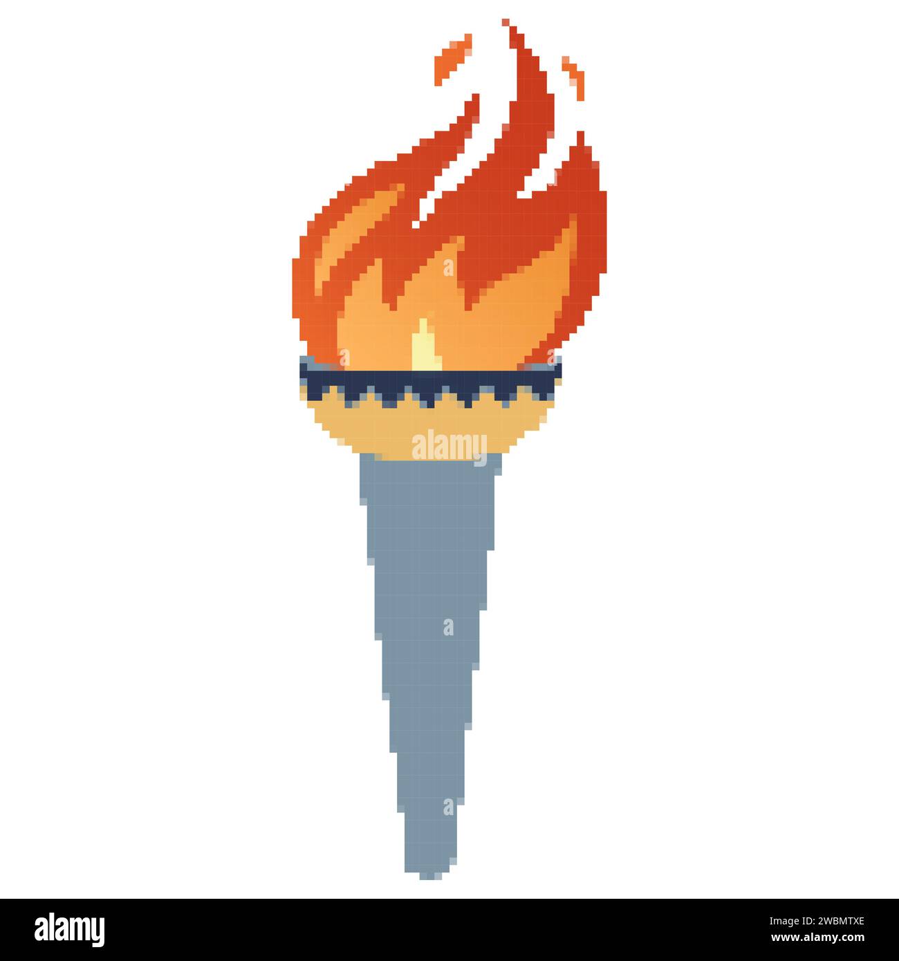 Torche à flamme pixel. Torche de dessin animé avec la flamme. Feu ou flamme brûlante. Panneau de feu de sport. Compétitions, athlétique, champion, jeu de sport ou flambeaux de la liberté avec icône de flammes. Illustration de Vecteur