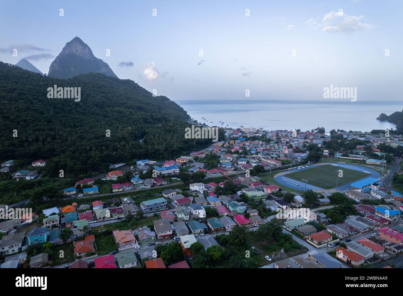 Vue aérienne de la Soufrière à Sainte Lucie Banque D'Images