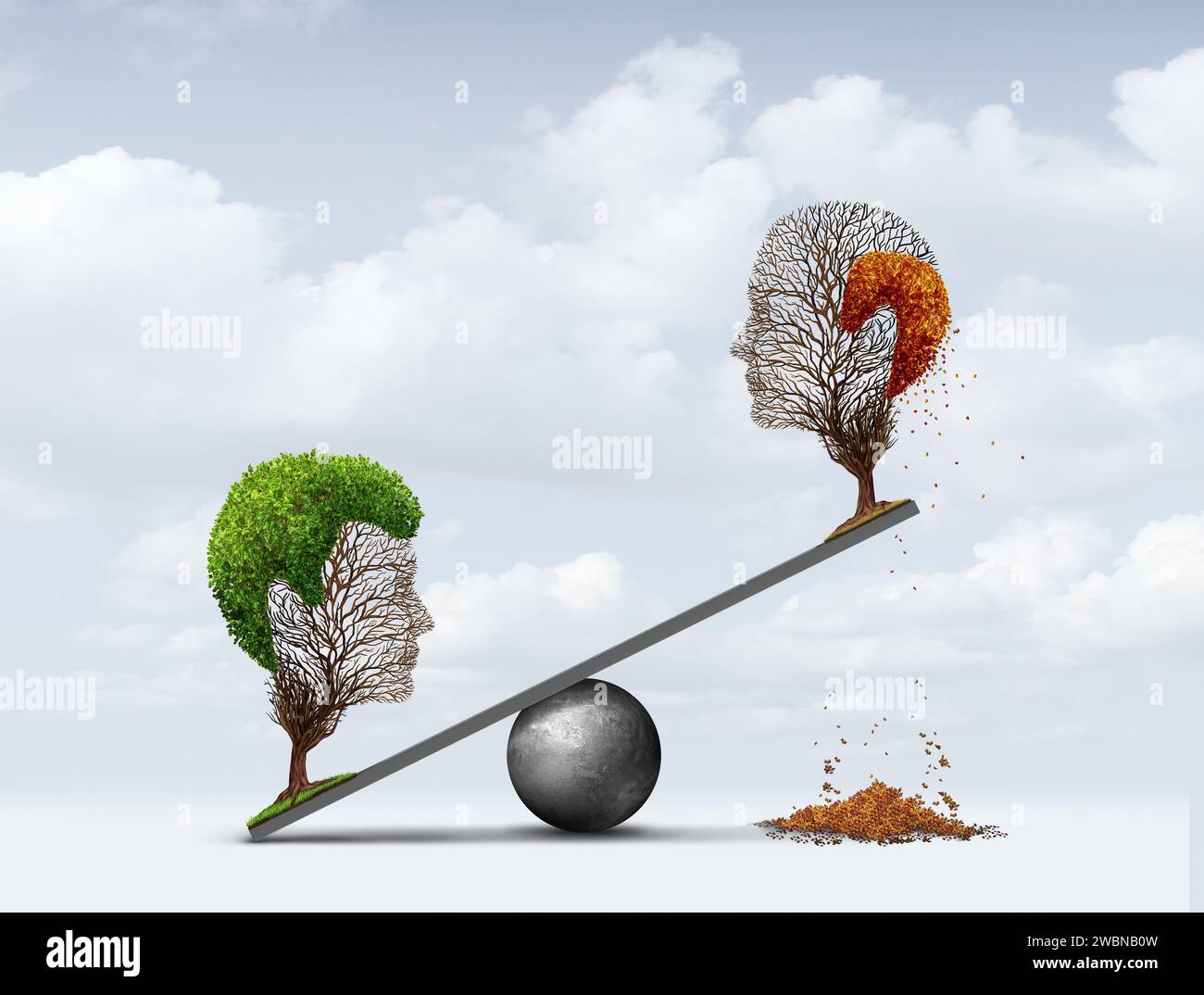 Concept de perte de cheveux ou alopécie androgénétique comme un âge lié à la baisse de la ligne des cheveux et l'amincissement sur la couronne de la tête chauve et la perte de cheveux comme arbre Banque D'Images