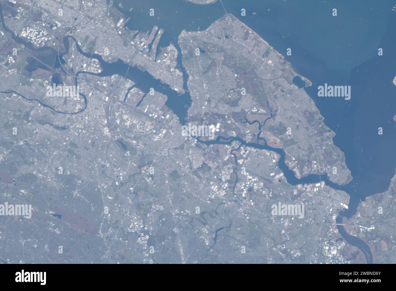 L'image de l'ISS montre Staten Island et la zone métropolitaine du New Jersey depuis l'orbite au-dessus du nord-est des États-Unis. Banque D'Images