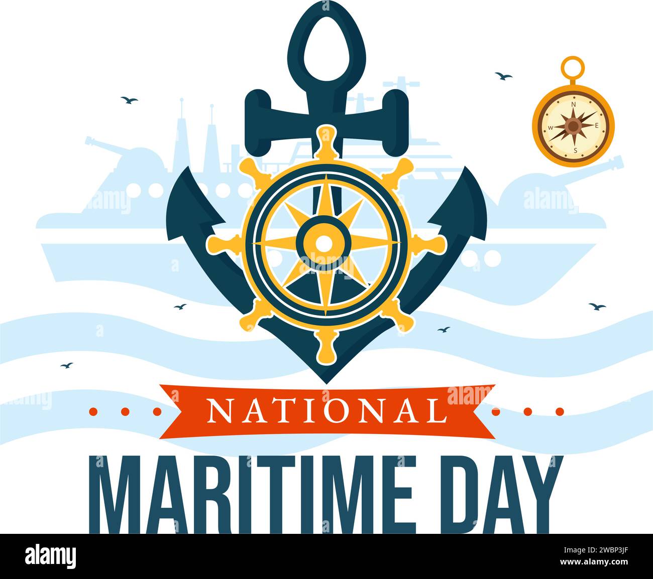 Illustration vectorielle de la Journée maritime mondiale avec la mer et le navire pour la sûreté et la sécurité maritimes et l'environnement marin dans la conception de célébration nautique Illustration de Vecteur