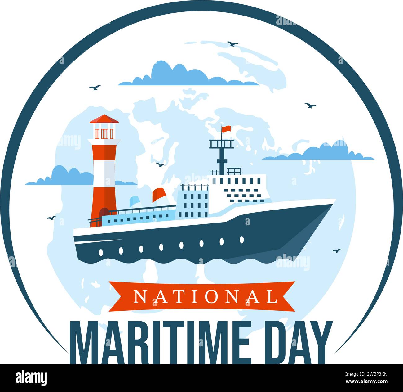 Illustration vectorielle de la Journée maritime mondiale avec la mer et le navire pour la sûreté et la sécurité maritimes et l'environnement marin dans la conception de célébration nautique Illustration de Vecteur