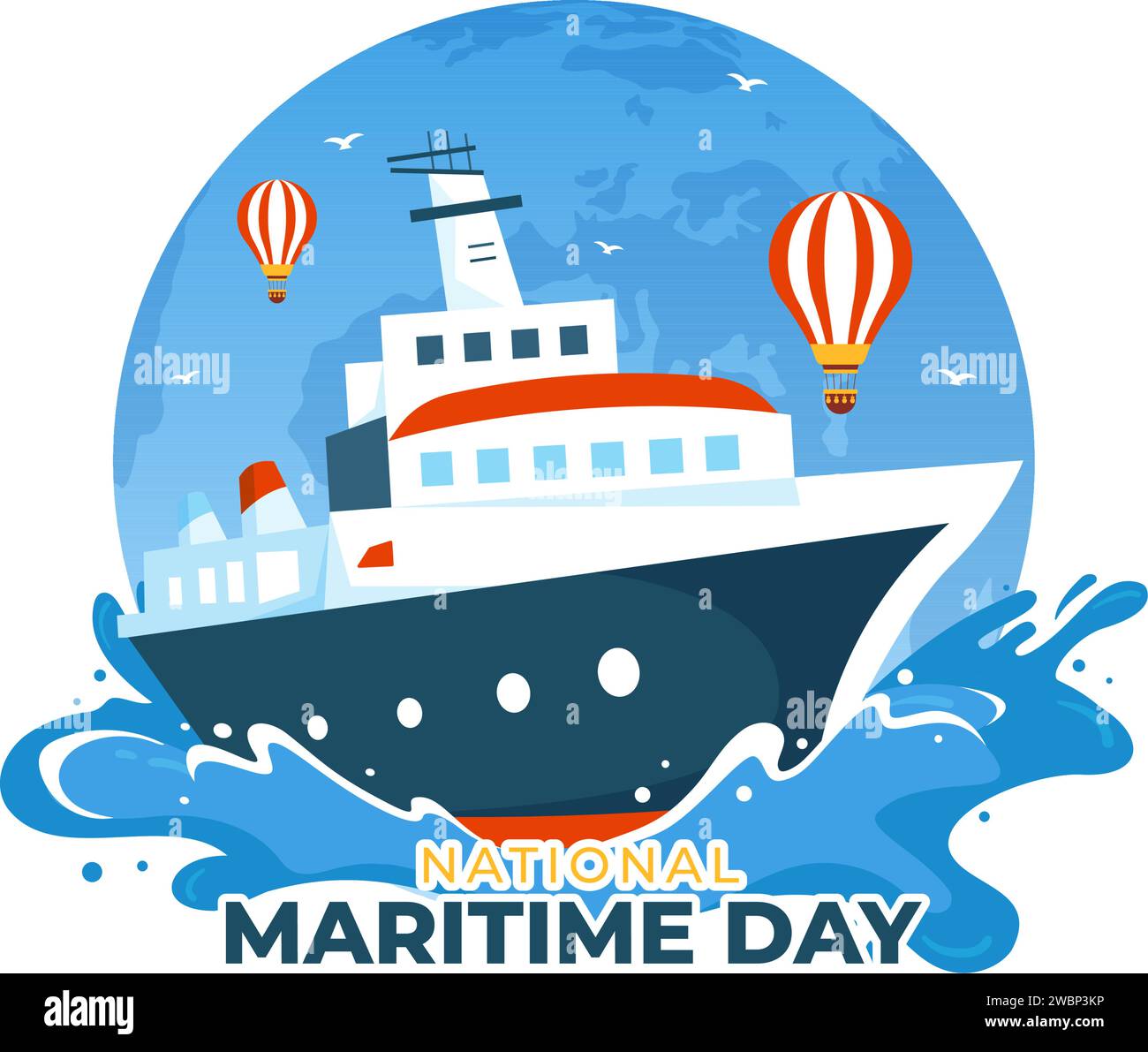 Illustration vectorielle de la Journée maritime mondiale avec la mer et le navire pour la sûreté et la sécurité maritimes et l'environnement marin dans la conception de célébration nautique Illustration de Vecteur