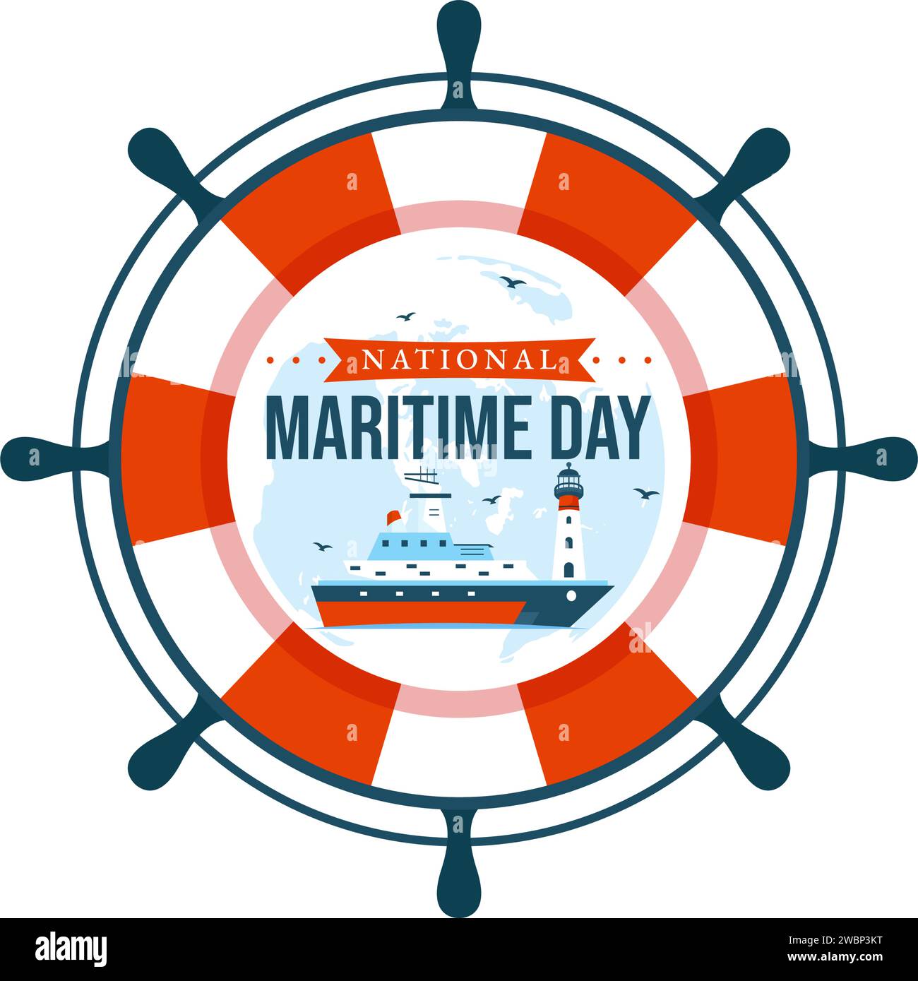 Illustration vectorielle de la Journée maritime mondiale avec la mer et le navire pour la sûreté et la sécurité maritimes et l'environnement marin dans la conception de célébration nautique Illustration de Vecteur