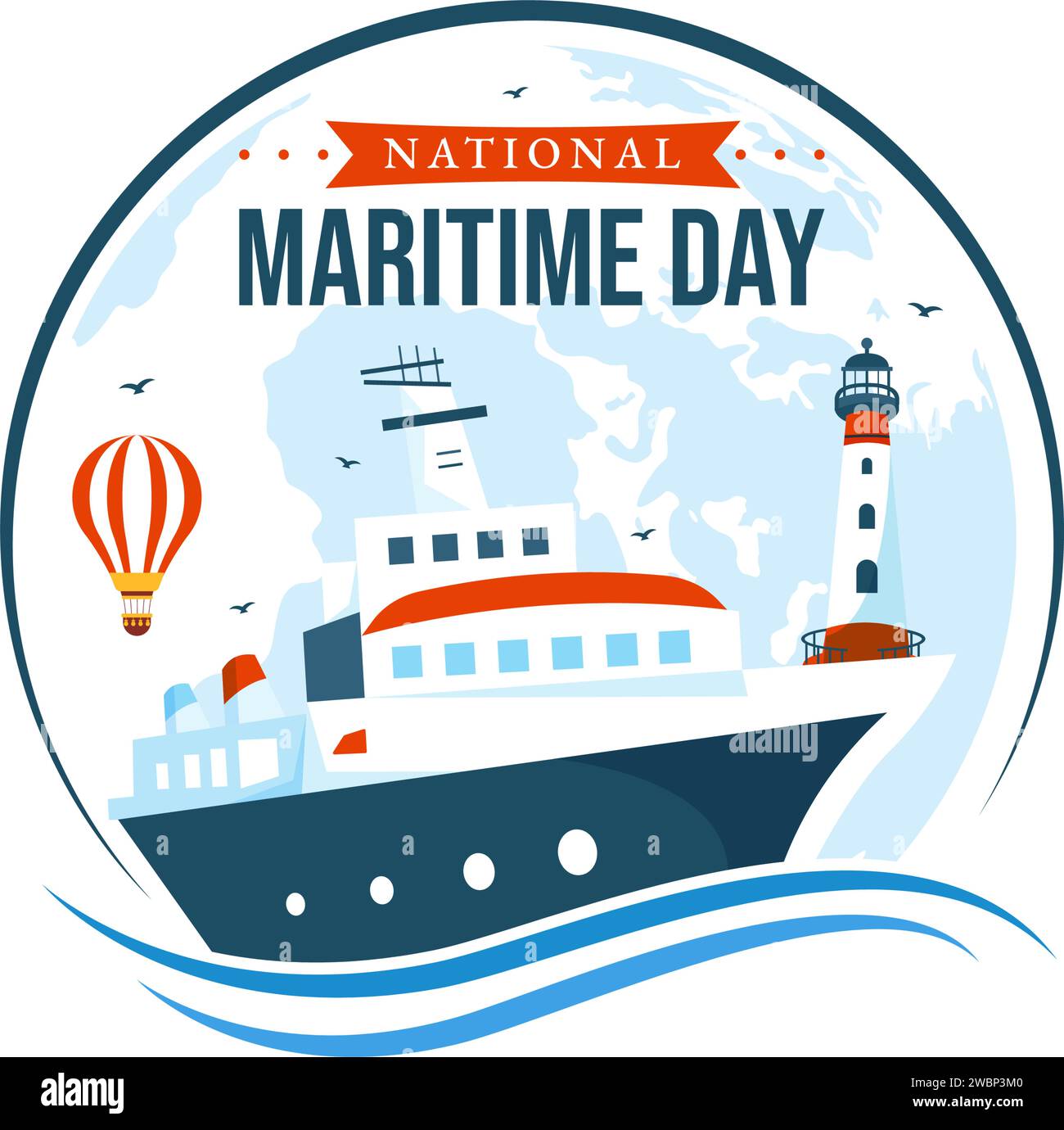 Illustration vectorielle de la Journée maritime mondiale avec la mer et le navire pour la sûreté et la sécurité maritimes et l'environnement marin dans la conception de célébration nautique Illustration de Vecteur