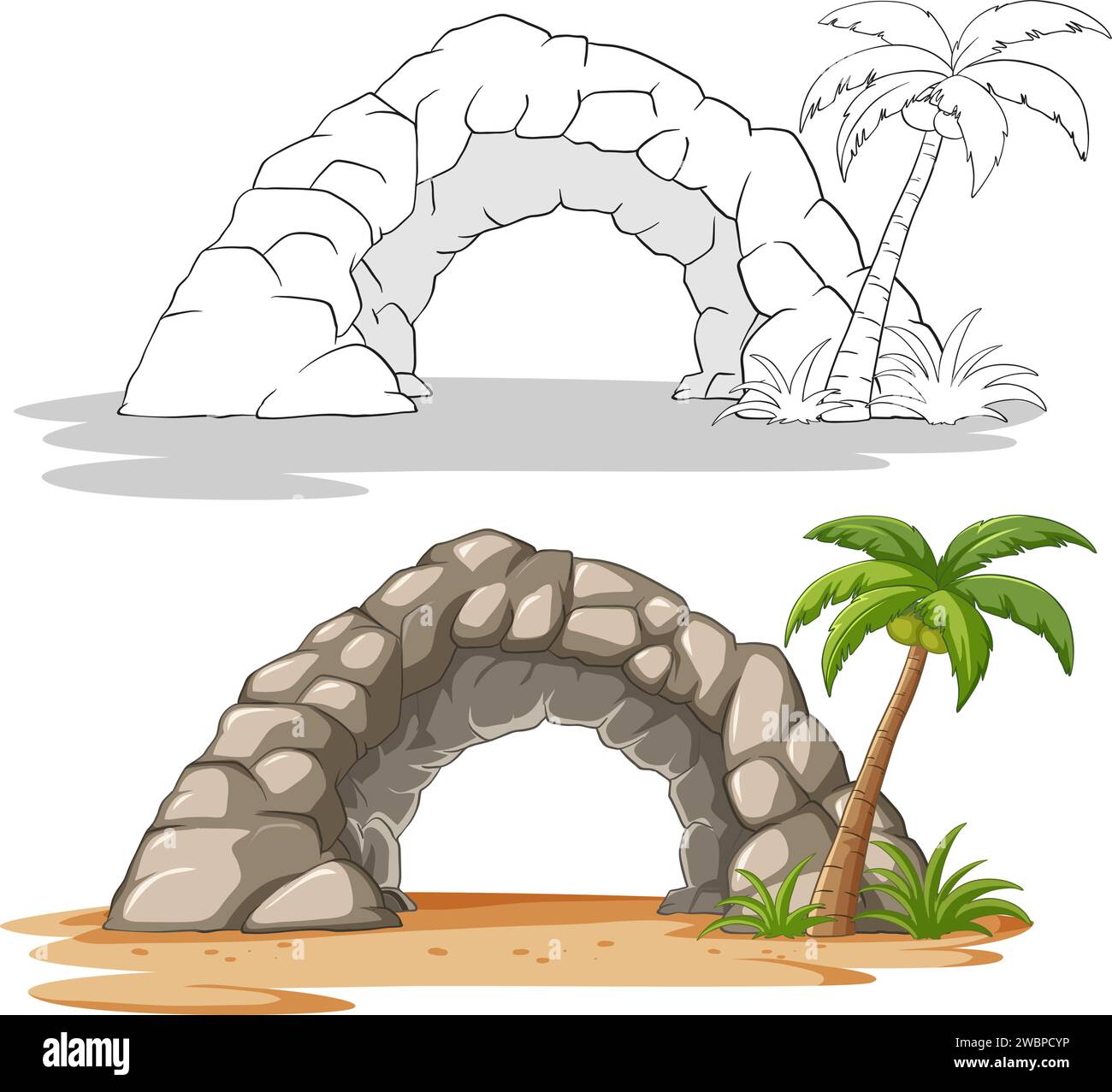 Illustration vectorielle d'une arche en pierre et d'un palmier. Illustration de Vecteur