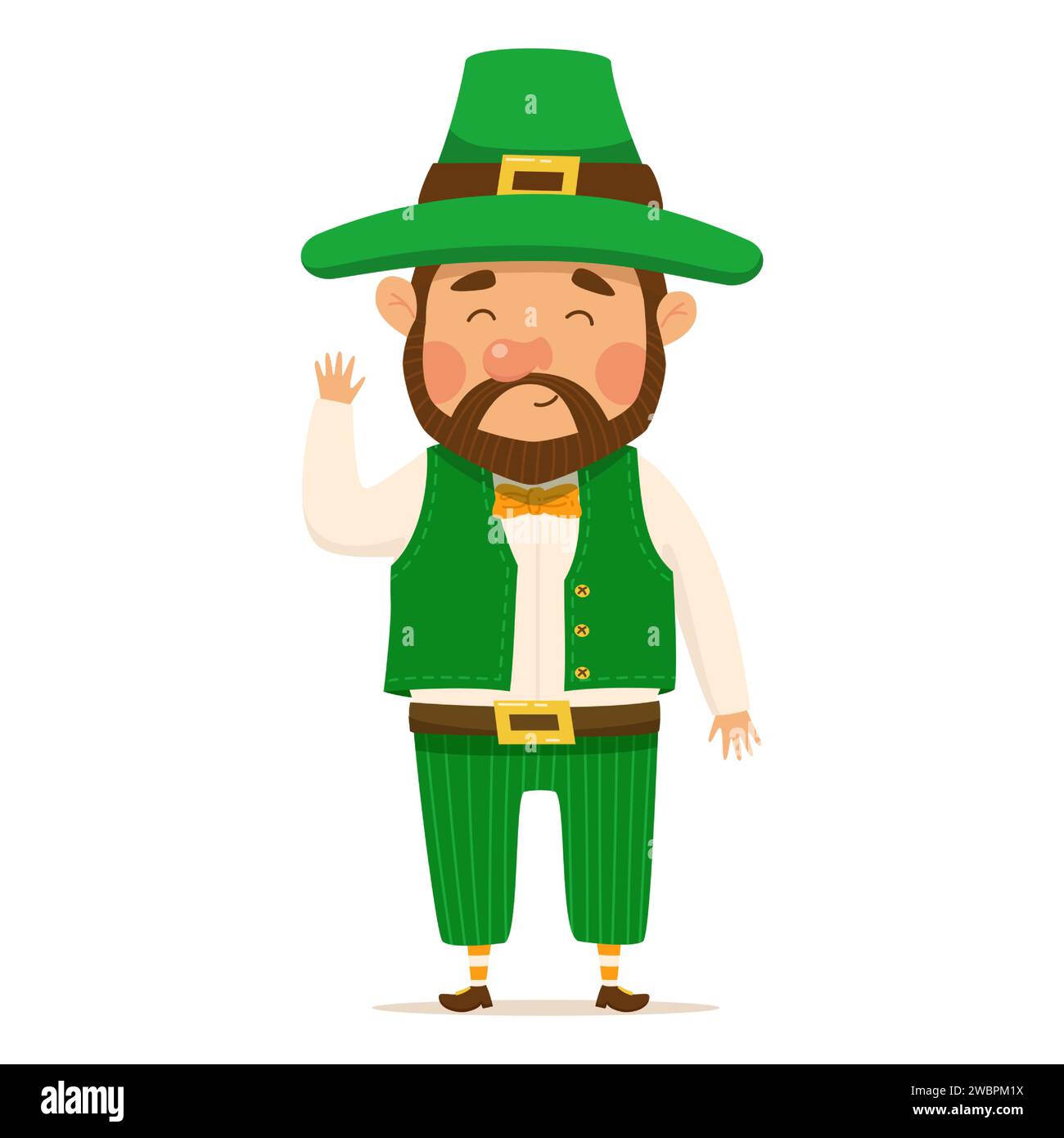Leprechaun drôle et mignon avec barbe brune pour St. La journée de Patrick en costume vert et chapeau. Illustration vectorielle Illustration de Vecteur