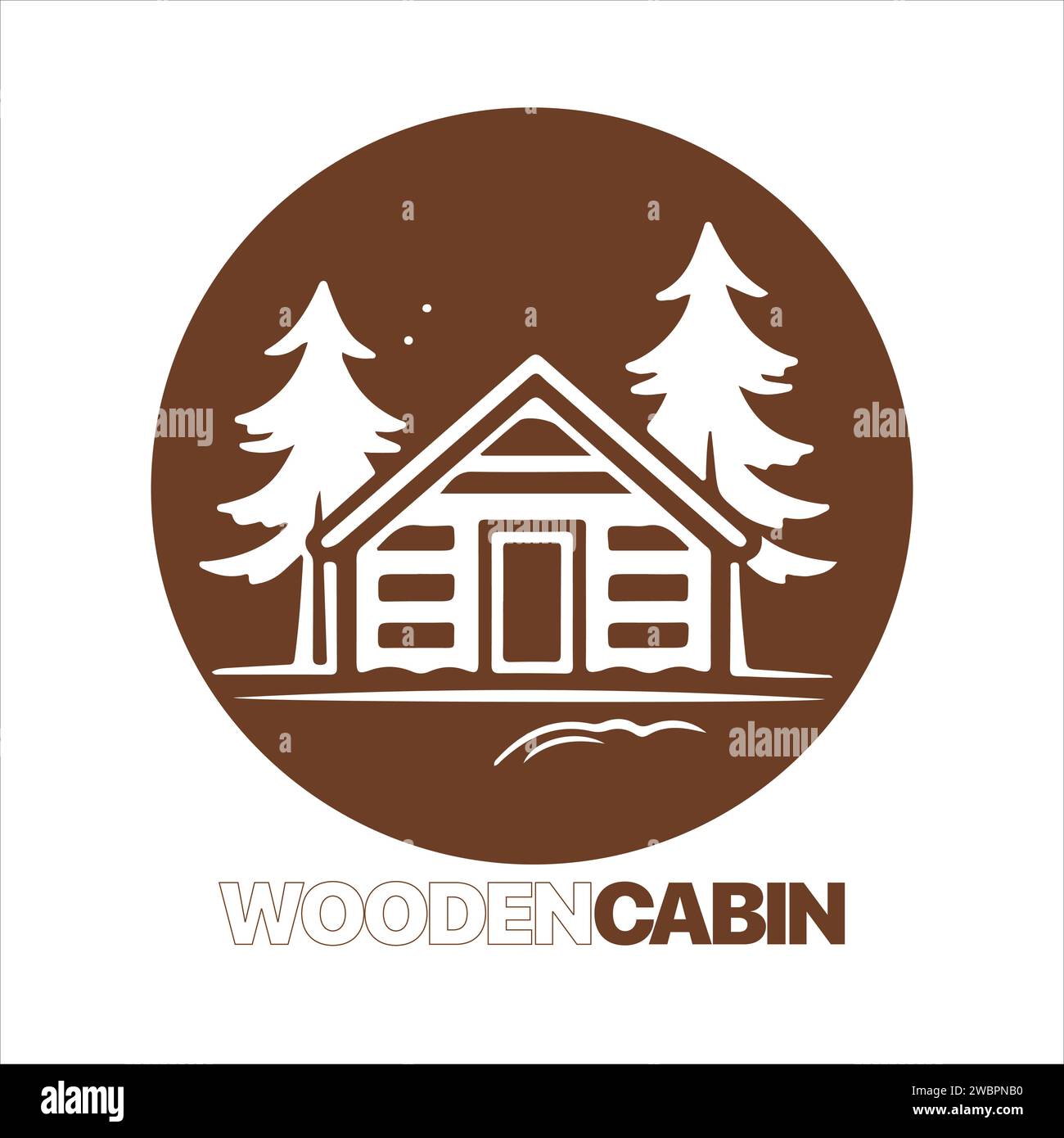 Modèle de logo de cabine en bois. Cabine dans l'illustration vectorielle bois. Logo de location de cabine. Chalet dans la forêt autocollant. Illustration de Vecteur