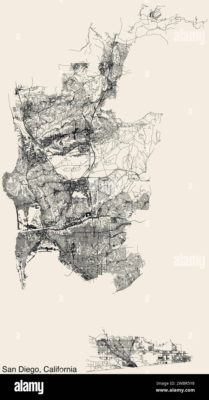 Carte des rues de SAN DIEGO, CALIFORNIE Illustration de Vecteur