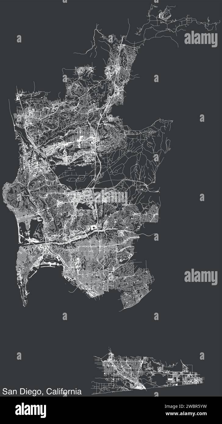 Carte des rues de SAN DIEGO, CALIFORNIE Illustration de Vecteur