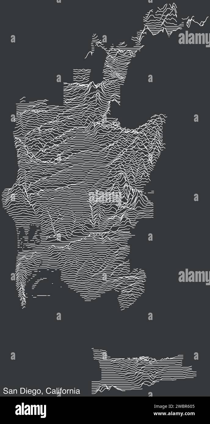 Carte topographique en relief exagérée de SAN DIEGO, CALIFORNIE Illustration de Vecteur